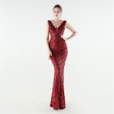 Women's Plus Size Luxury Sequin Beaded Slim Mermaid Evening Gown
