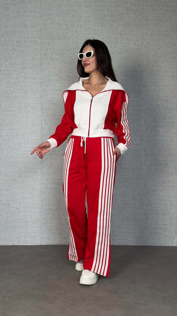 Women Color-Blocked Long-Sleeved Zipper Top and Pants Two-Piece Set