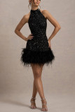 Women Sexy Sleeveless Sparkling Furry Sequin Dress