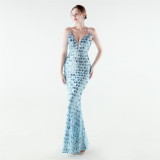 Women's Formal Party Dress Sequin Strap Slim Fit Mermaid Evening Gown