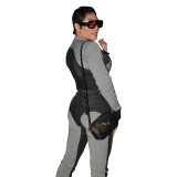 Women's Fashion Sexy High Stretch Patchwork Color Block Washed Denim Casual Two-Piece Pants Set