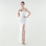 Women's Luxury Sequin Beaded Slim Waist Evening Gown
