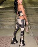 Women Sexy Print Halter Neck Tie-Up Bell Bottom Jumpsuits