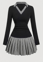Women Striped Patchwork Long Sleeve Dress