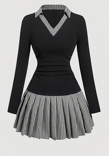 Women Striped Patchwork Long Sleeve Dress