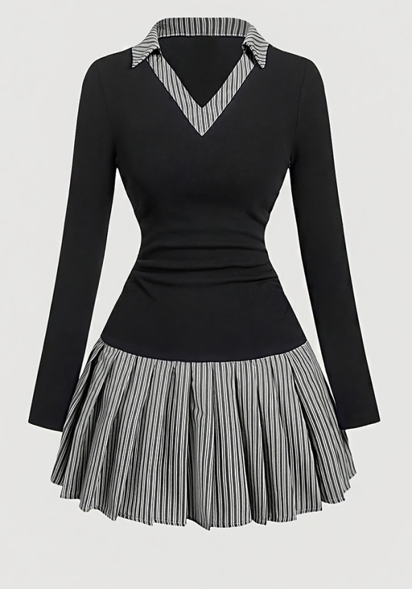 Women Striped Patchwork Long Sleeve Dress