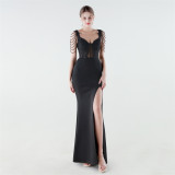 Women's Luxury Slim Waist Beaded Floral Evening Gown