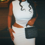 Women Sexy Round Neck Patchwork Solid Bodycon Dress