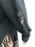 Women Autumn/Winter Knitting Crochet Ripped Slash Shoulder Dress