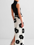 Women Summer Elegant Black and White Skirt (No Belt)