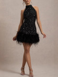 Women Sexy Sleeveless Sparkling Furry Sequin Dress