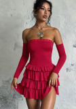 Women Autumn/Winter Long-Sleeved Strapless Off-Shoulder Dress