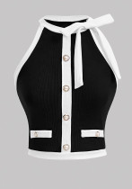 Women Spring Summer Color Block Sleeveless Halter Neck Off-Shoulder Vest Top Women Spring Summer Color Block Sleeveless Halter Neck Off-Shoulder Vest Top