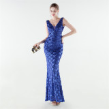 Women's Plus Size Luxury Sequin Beaded Slim Mermaid Evening Gown