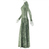 Women's Summer Vintage Slim Waist Print A-Line Stand Collar Dress