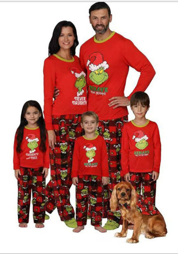 Family Autumn Winter Homewear Christmas Monster Print Pajamas Set