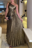 Women Sexy Pleated Slash Shoulder Sleeveless One-Shoulder Dress