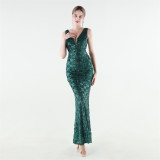 Women's Plus Size Luxury Sequin Beaded Slim Mermaid Evening Gown