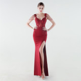 Women's Luxury Slim Waist Beaded Floral Evening Gown