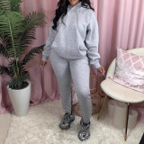 Women's Autumn Winter Sportswear Solid Color Two-Piece Fleece Hooded Jogging Set