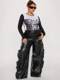 Women's Winter Zipper Detachable Multi-Pocket Fashion Leather Pants