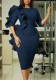 Women's Fashion Dress Round Neck Chic Three-Quarter Sleeve Ruffle Elegant African