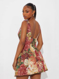 Women's Oil Painting Style Jacquard Round Neck Sleeveless Slim Waist Slim Fit Dress