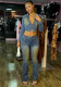 Denim Stretch Long Sleeve Jacket Flared Pants Set