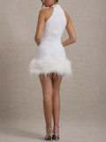 Women Sexy Sleeveless Sparkling Furry Sequin Dress