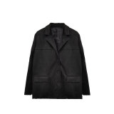 Women Spring Brown Pocket Long-Sleeved Blazer Jacket