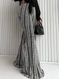Women Autumn Striped Stretchy Bell Bottom Pant