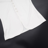 Women Autumn/Winter V-Neck Button-Up Solid Blazer Cropped Pants Two-Piece Set