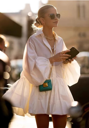 Women Summer Elegant Peter Pan Collar Irregular Puff Dress