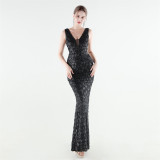 Women's Plus Size Luxury Sequin Beaded Slim Mermaid Evening Gown