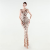 Women's Plus Size Luxury Sequin Beaded Slim Mermaid Evening Gown