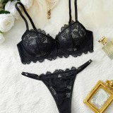 Women's Seductive Lingerie Set Lace Print Bra and See-Through Thong Set