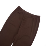 Women Autumn/Winter Asymmetrical Off-Shoulder Stacked Gathered Long-Sleeved Top and Cropped Pants Two-Piece Set