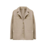 Women Spring Brown Pocket Long-Sleeved Blazer Jacket
