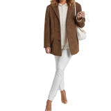 Women Spring Brown Pocket Long-Sleeved Blazer Jacket