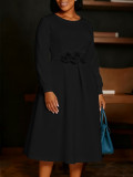Women's Autumn Winter Solid Color Round Neck  Floral A-line Dress