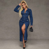 Women Long-Sleeved Denim Maxi Dress