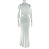 Women Sexy Round Neck Patchwork Solid Bodycon Dress