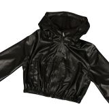 Women's Autumn Winter Casual Fashion Hooded Leather Jacket and Shorts  Set