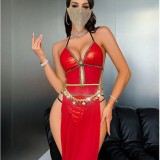 Women's Sexy Costume Black Sheer Mesh Strap Long Dress