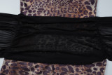 Women Winter Leopard Print Mesh Lace-Up Jumpsuit