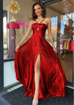 Women Sexy Slit Sleeveless Shiny Backless Dress Women Sexy Slit Sleeveless Shiny Backless Dress
