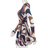 Women's Summer Print Elegan A-Line Raglan Sleeve Off-Shoulder Dress