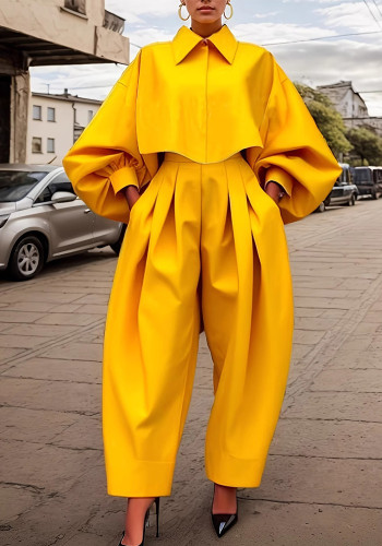 Women Irregular Long-Sleeved Top and Harem Pants Two-Piece Set