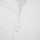 Women Autumn/Winter V-Neck Button-Up Solid Blazer Cropped Pants Two-Piece Set