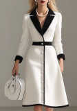 Women Spring French Style Black and White Color Block Three-Quarter Sleeve Dress